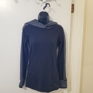 Lululemon Think Fast Black White Striped Pullover Hoodie Size 2